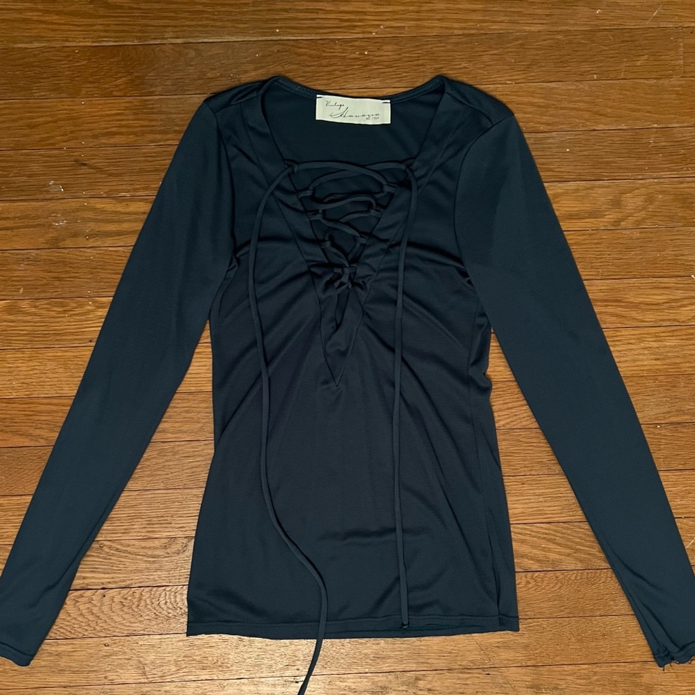 Aqua Long Sleeve Front Tie Up